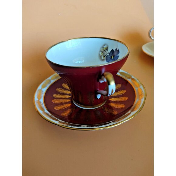 Vintage Royal Stafford Bone China Corset Cup & Saucer Set Burnt Orange with gold - Picture 3 of 13